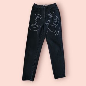Vintage Hand Painted Pop Art Black Jeans
